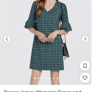 Draper James Green and Black Plaid Long Sleeve Dress